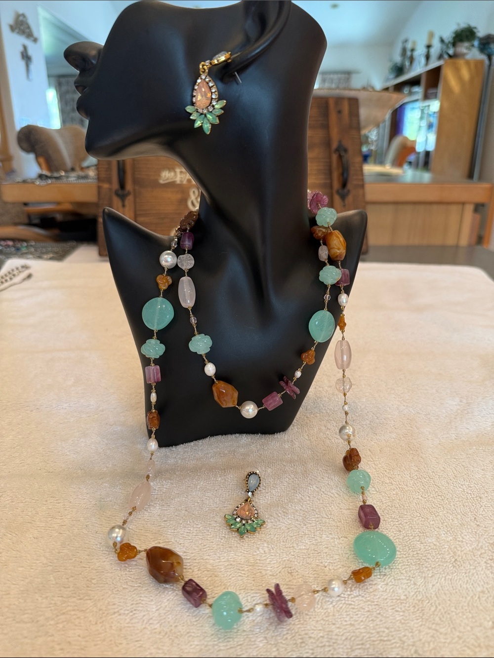 Multicolor Gemstone Beaded Necklace with Complimentary Earrings